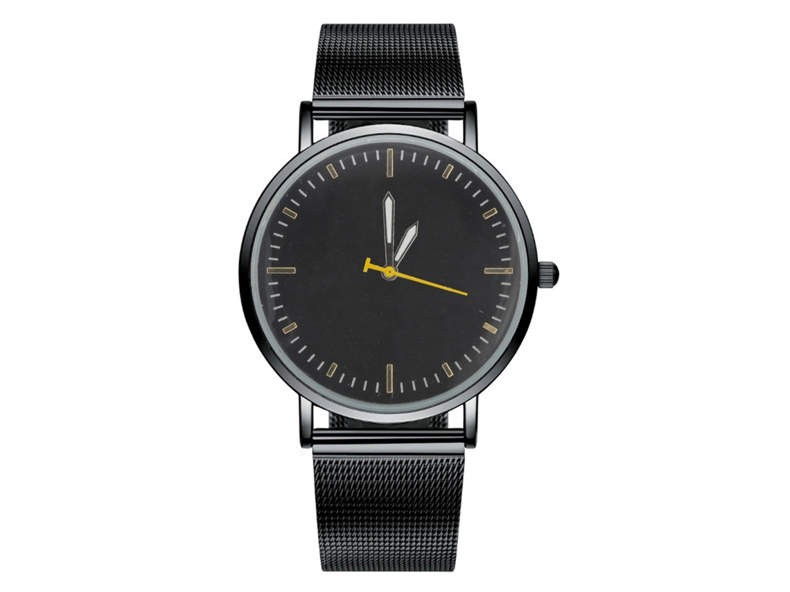 Reloj De Pulsera Analógico Redondo Con Correa De Acero Inoxidable Y Movimiento De Cuarzo Negro.