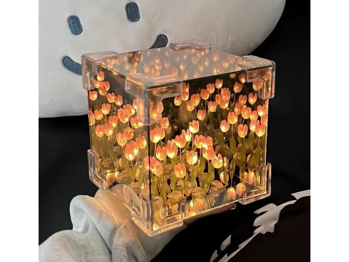 Lámpara de noche Tulip, lámpara de espejo LED Infinity de Eifson (rosa)