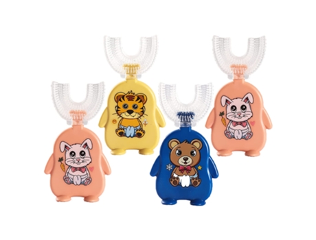 Paquete de 4 cepillos de dientes en forma de U para niños, cabezal de cepillo de silicona suave, cepillo de dientes de boca completa para niños, es...