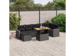 Conjunto de sofá de jardín de 8 piezas con cojines en mimbre sintético negro de DKD Home Decor