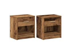 Mesitas de noche de dos piezas con cajón, 39x28x41 cm, madera antigua, MAISON EXCLUSIVE