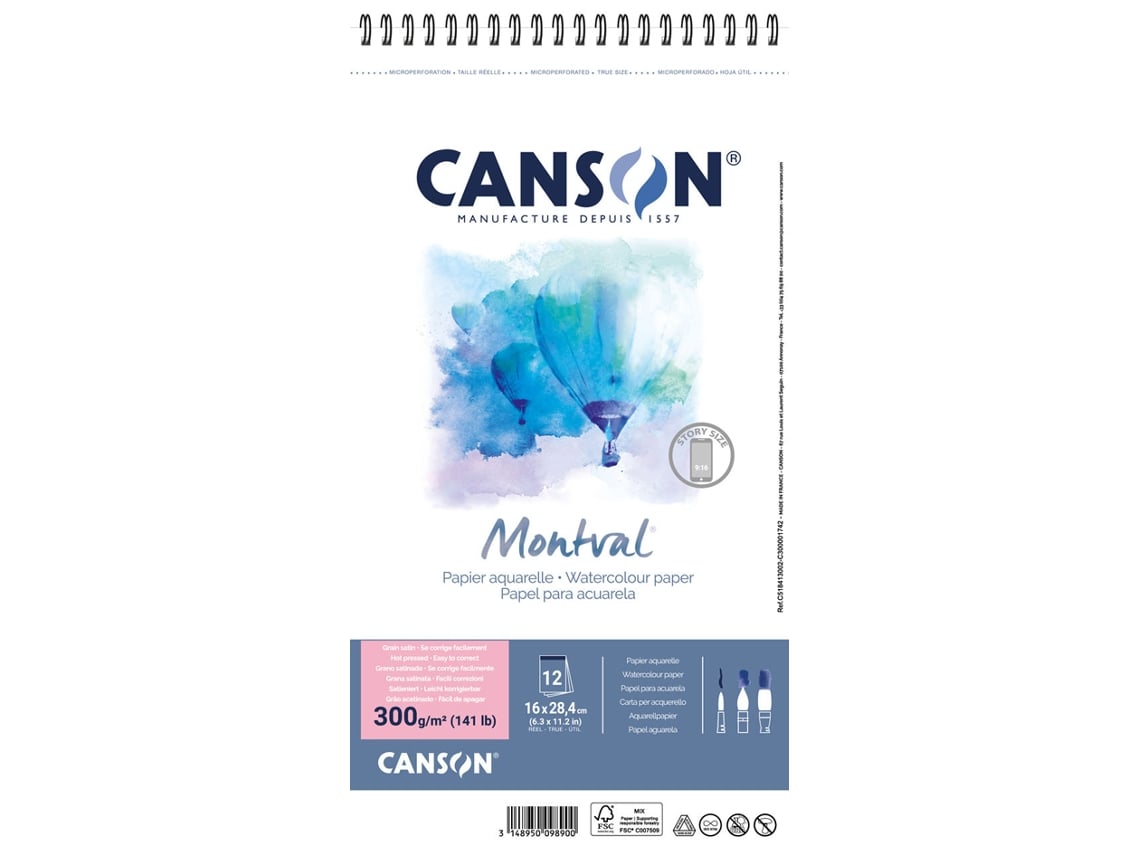 Bloco de Acuarela CANSON Montval 160 X 284 Mm 300 G/M²