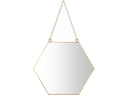Pequeño espejo de pared hexagonal de latón de estilo escandinavo con cadena.