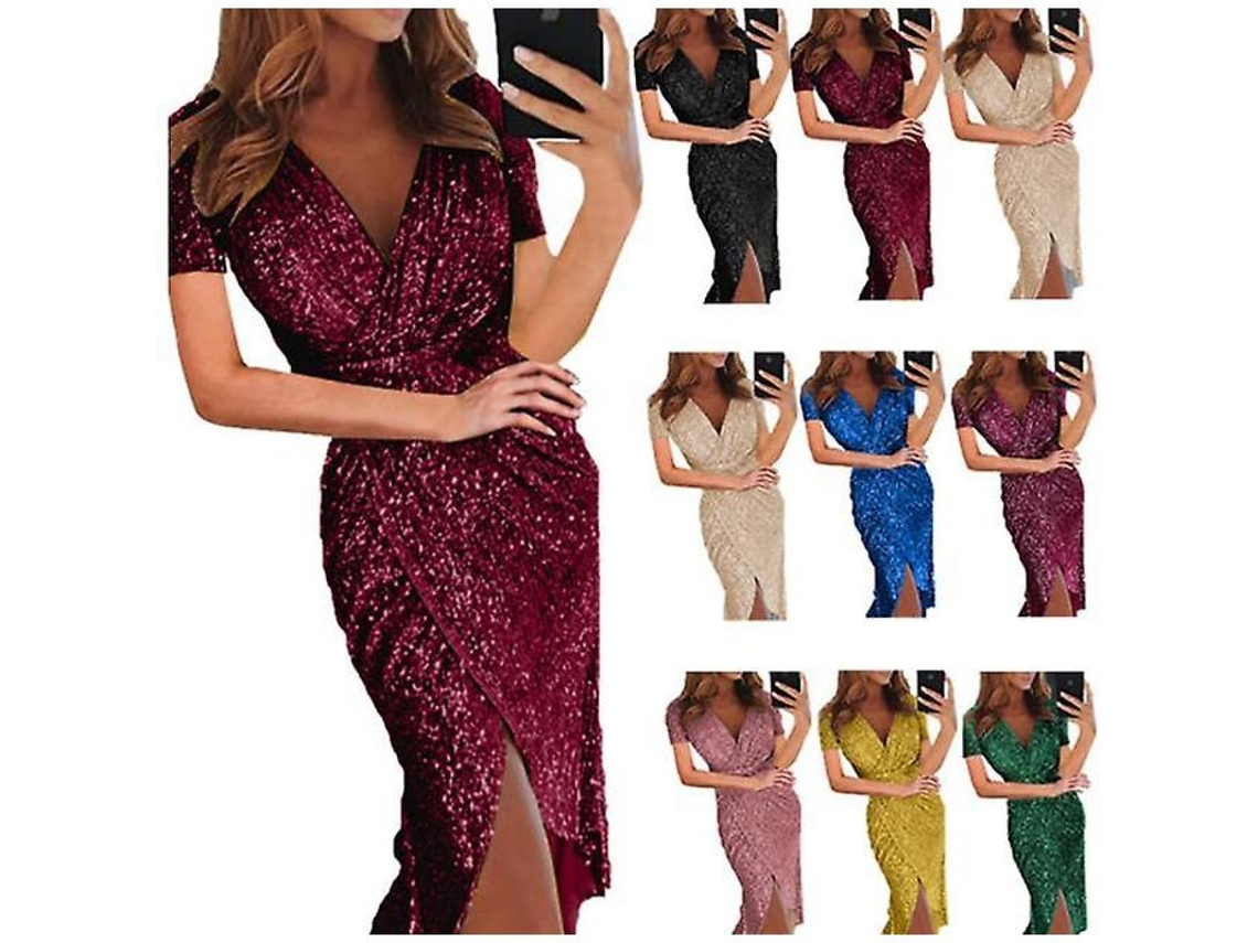 2026-vestido De Lentejuelas Para Mujer Estilo Europeo Y Americano Escote V Elegante Para Fiesta Y Nocheclub