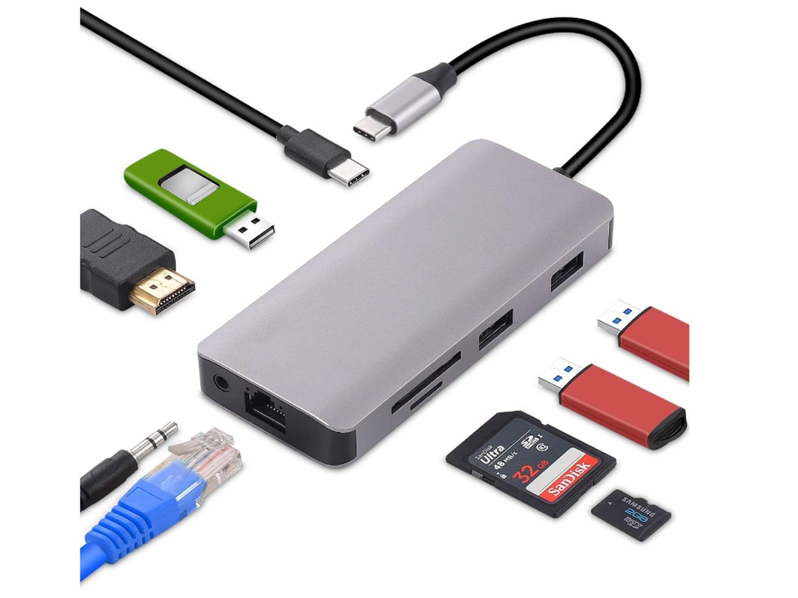 USB C Hub Adaptador multipuerto USB 3.0 Base 9 en 1 HDMI Gigabit Ethernet 100W Pd 4K Compatible para Macbook Pro/Air Chromebook Dell Xps BISBISOUS