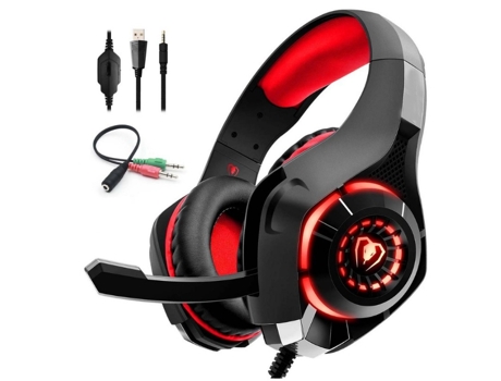 Auriculares para juegos para PS4 PS5 PC Xbox Series, auriculares PS4 con sonido envolvente estéreo de graves profundos de 3,5 mm, rojo BISBISOUS
