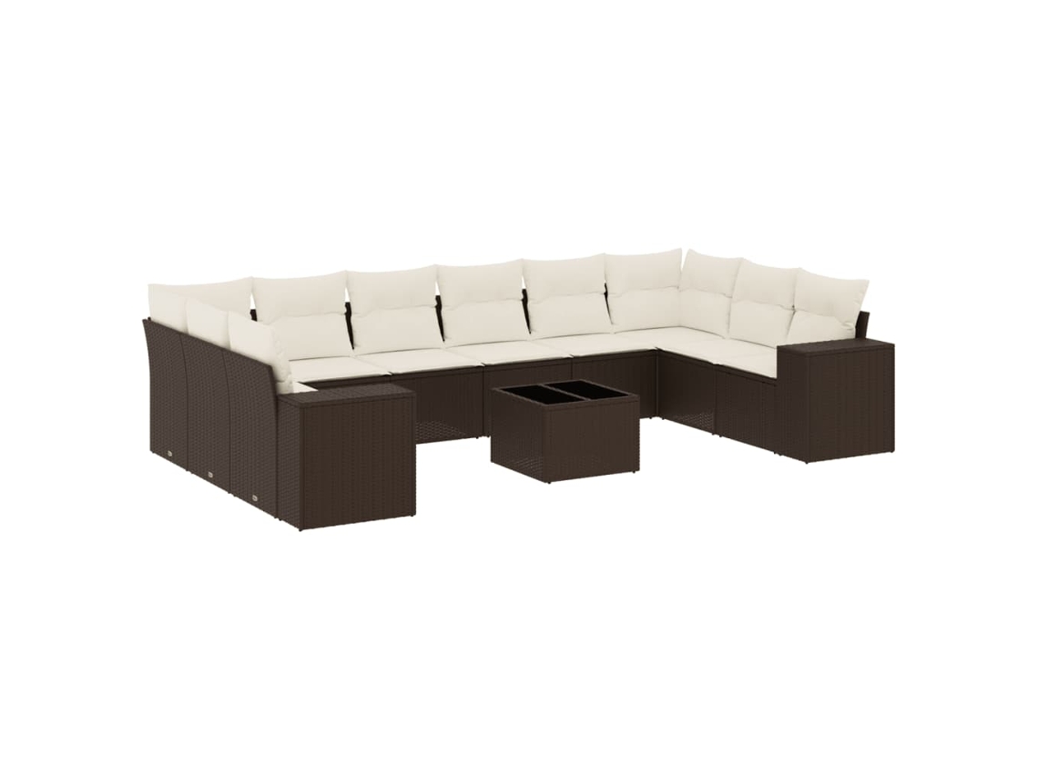 Conjunto de 11 sofás de jardín con cojines, mimbre, patas marrones, MAISON EXCLUSIVE (11 piezas)