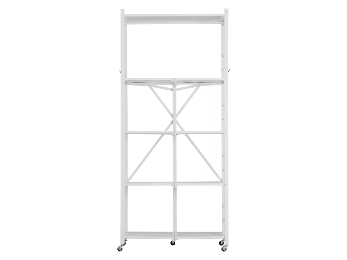 Estantería metálica plegable Succebuy de 5 niveles con ruedas, 81 x 36 x 183 cm, color blanco