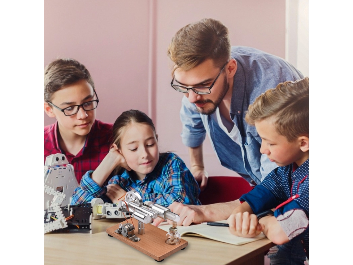 Kit de generador eléctrico Stirling Engine con luz LED, modelo educativo para armar LL-003-PU