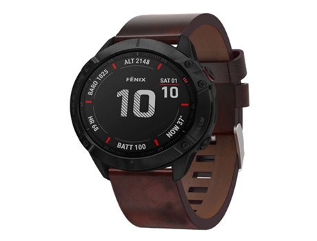 Correa Smartwatch para Garmin Fenix 6X Zafiro 26mm con Hebilla de Cuero y Acero (Marrón)