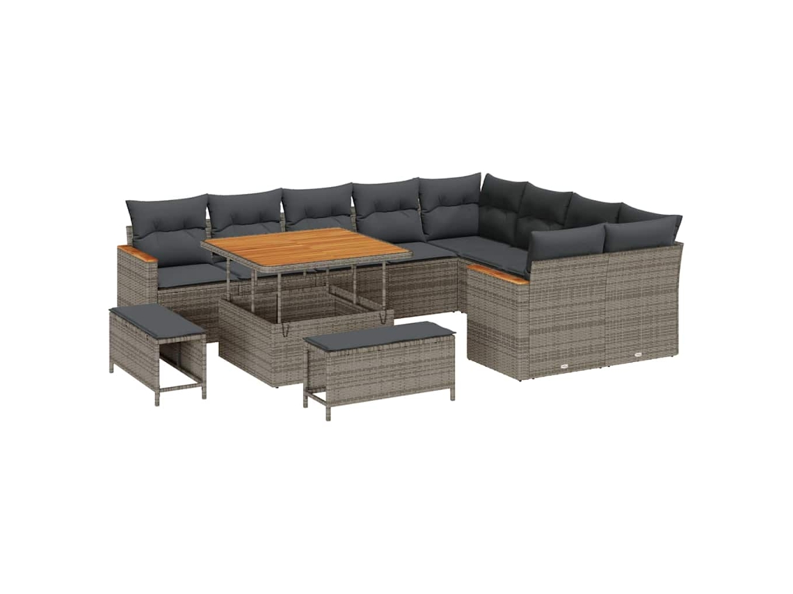 Maison Exclusive - Conjunto De Sofá De Jardín 12 Pcs Gris Rattan De Poliéster