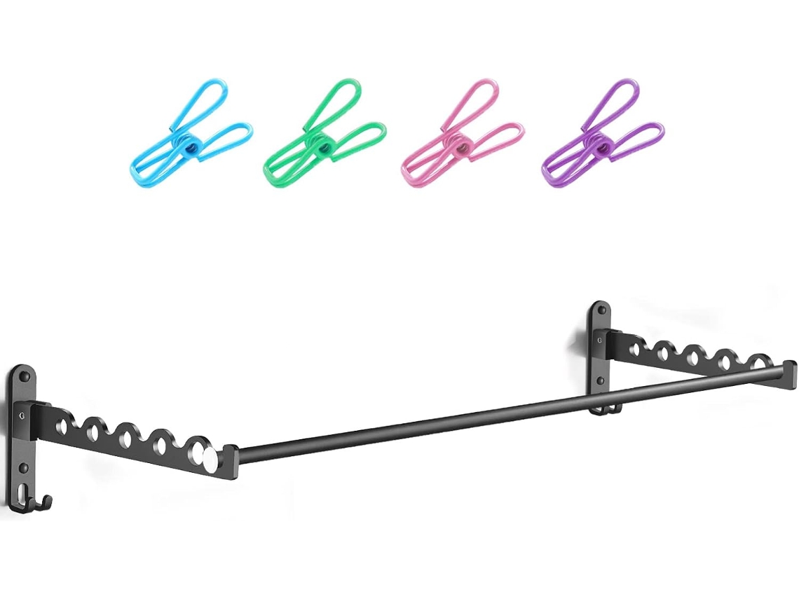 Cambiador Extensible - Cordón Plegable Para Colgar En La Pared - Gancho - Aluminio - Para Lavandería/baño/encimera (negro, 2)