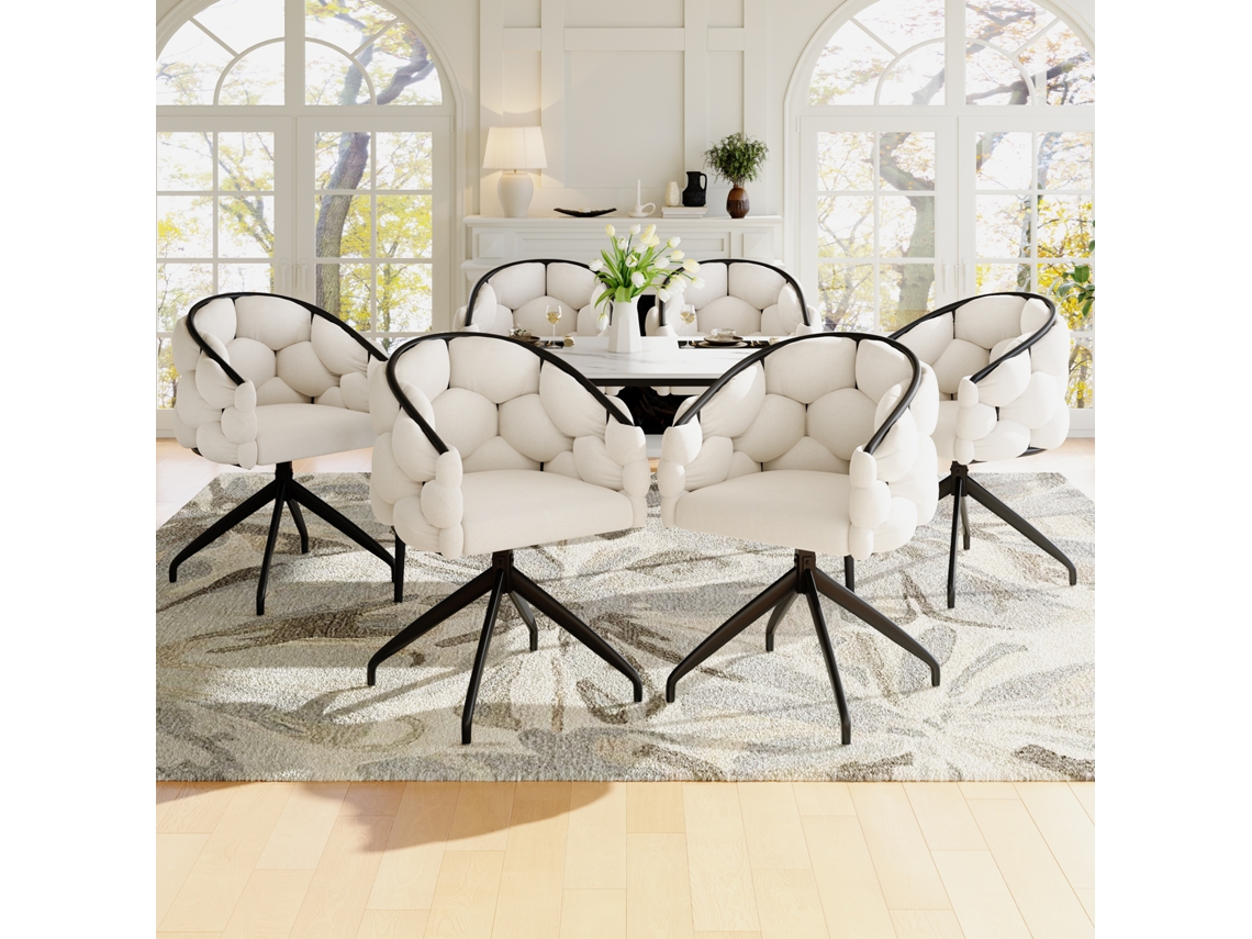 Sillas de comedor 6 piezas, giratorias 360°, estilo moderno, con respaldo beige