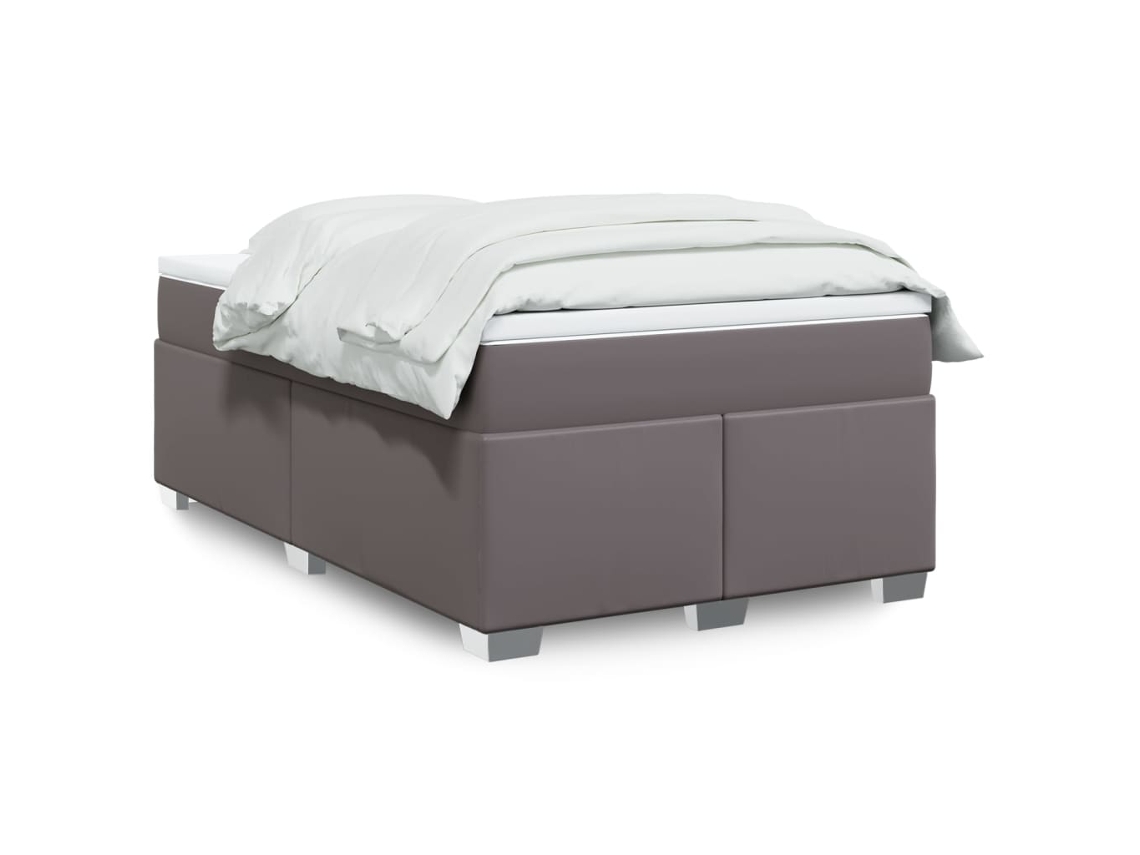 Cama Box Spring Con Colchón Cuero Sintético Gris 120x200 Cm