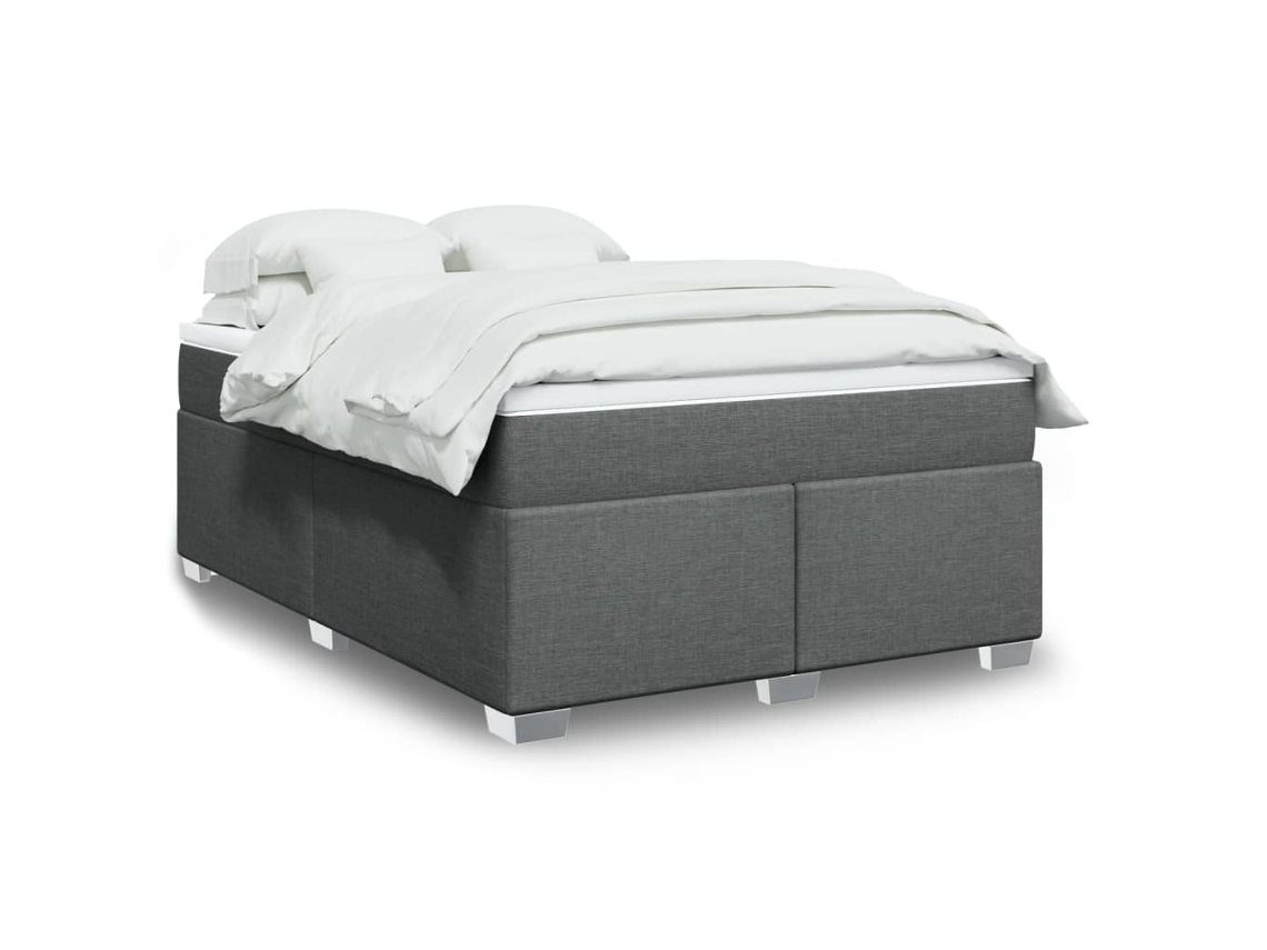 Cama box spring con colchón tela gris oscuro 140x200 cm
