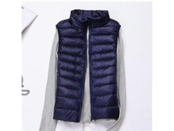 Chaleco Acolchado Ligero Para Mujer Con Cremallera Total Cuello Alto Invierno Azul Oscuro