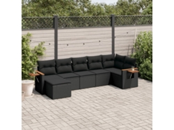 Conjunto de sofá de jardín de 7 piezas con cojines de mimbre negro de DKD Home Decor