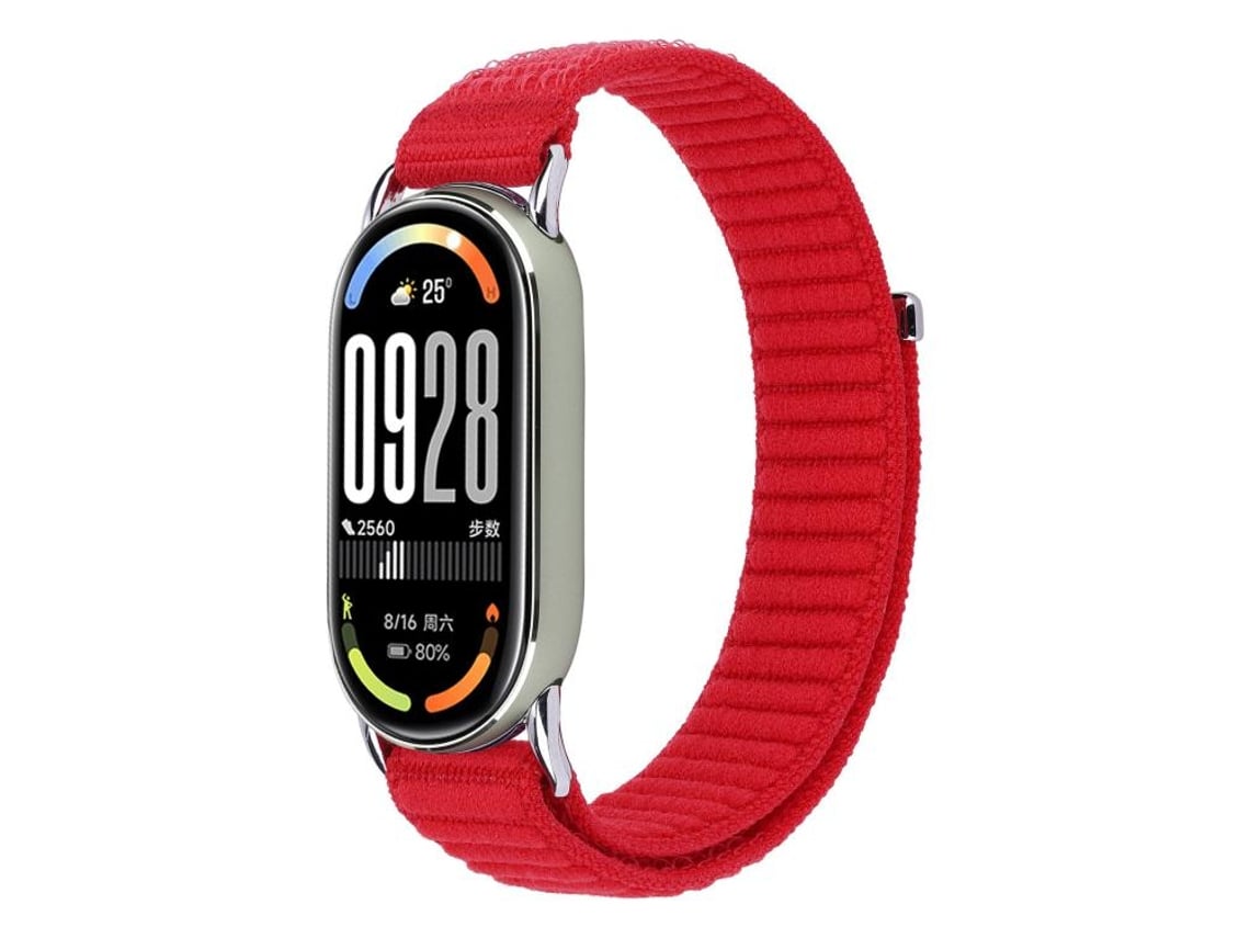 Bracelete Para Xiaomi Smart Band 10/9/8 - Nylon Trançado - Fecho De Velcro Vermelha