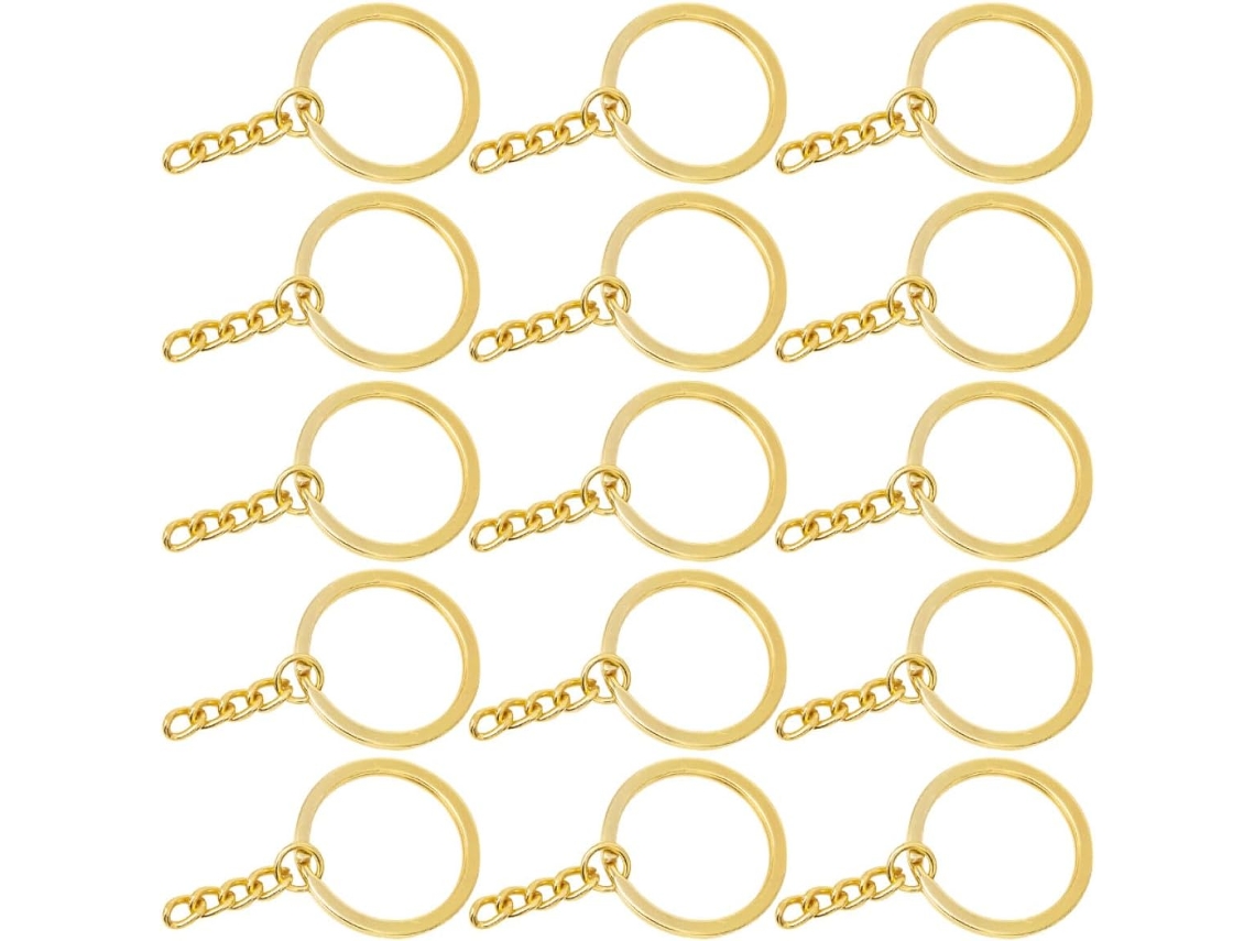 Llaveros de metal dorado, llaveros DIY con cadena plana, 100 piezas para manualidades.