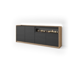 Aparador Para Salón, 207x37x80cm, 4 Puertas, Chimenea Eléctrica, Led, Negro Y Roble