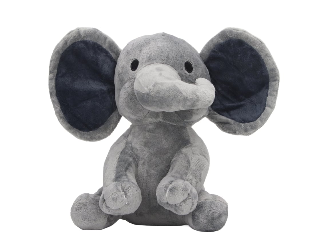 Peluche de elefante suave, esponjoso, seguro y multiusos para niños, 25 cm, gris.