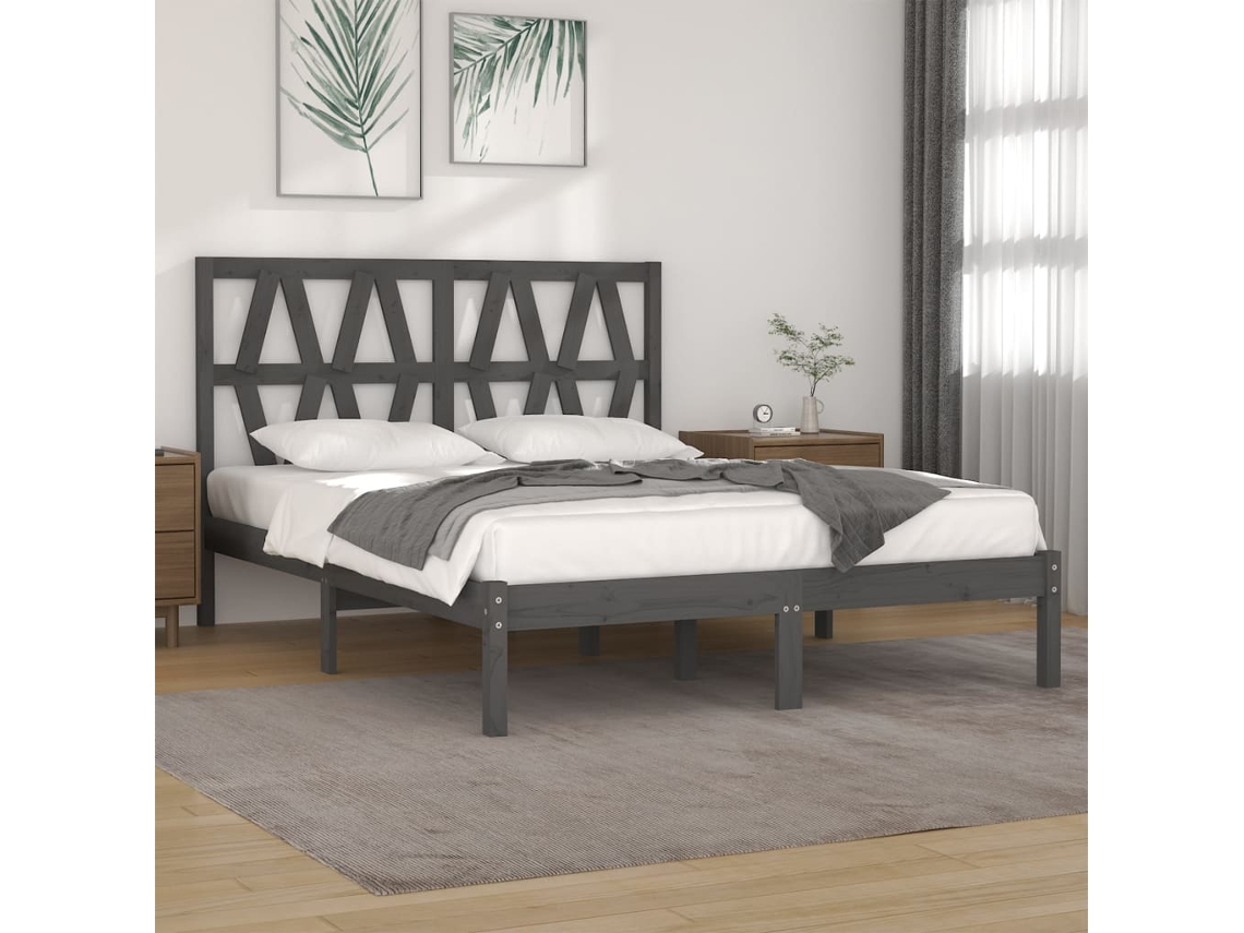 Estructura De Cama De Madera Maciza De Pino Gris 200x200 Cm