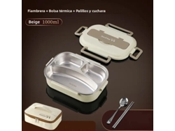 Fiambrera Térmica De Acero Inoxidable 304 Con Divisor, Color Beige, 1000 Ml, Apta Para Microondas Y A Prueba De Fugas.