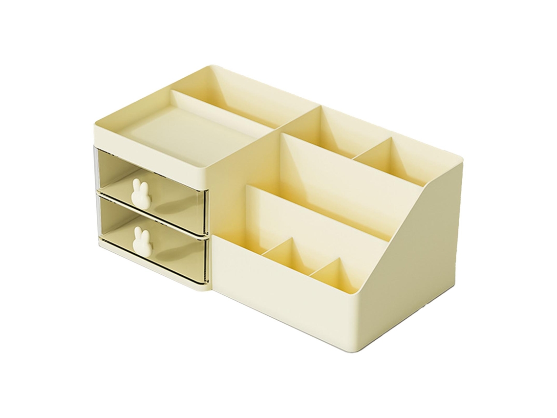 Organizador de cosméticos con cajones, múltiples compartimentos, plástico, gran capacidad, estuche de maquillaje para labiales y joyas, amarillo