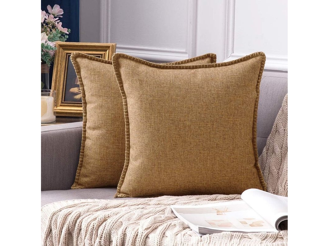 2 Fundas De Almohada Decorativas De Lino, Estilo Rústico Moderno, Con Cordón, 45x45cm, Marrón.