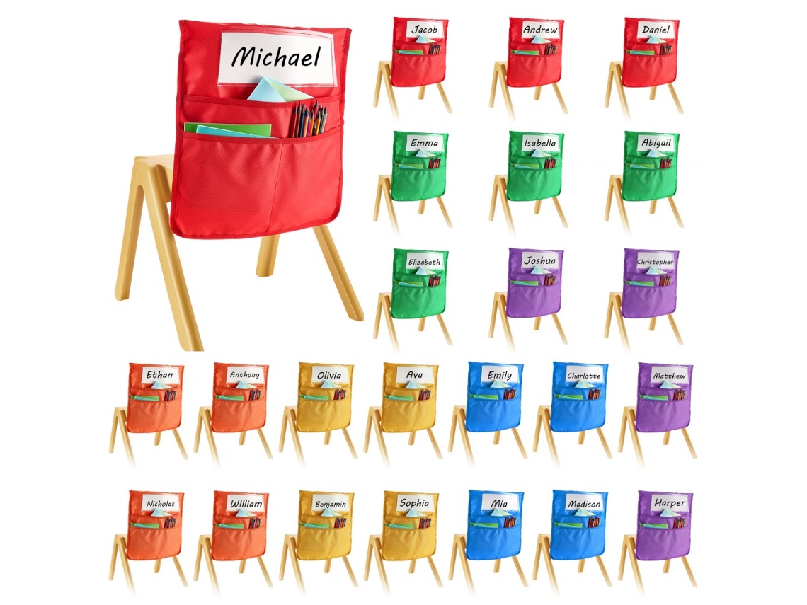 Juego de 24 bolsas organizadoras para respaldo de silla de 36 cm con portanombres Tekmaquinas