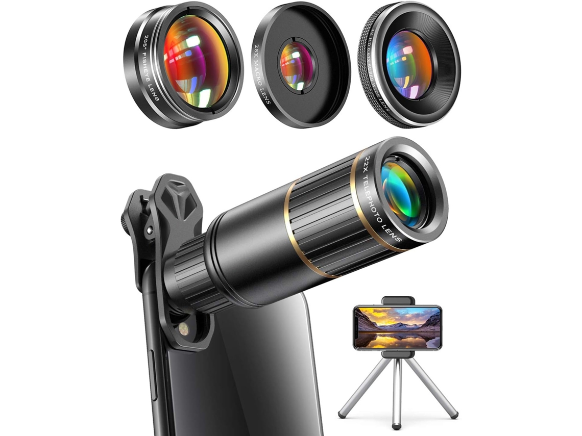 Lente Para Cámara De Teléfono Para Iphone, Samsung Galaxy Y Otros Teléfonos, Teleobjetivo 22x, Lente Ojo De Pez 205 (negro)
