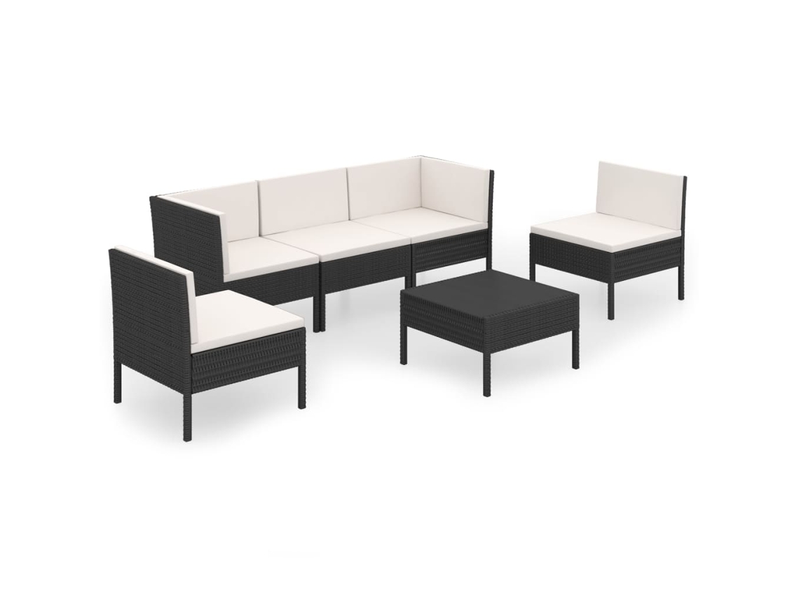 Conjunto 6 de muebles de jardín VIDAXL y cojines ratán sintético negro