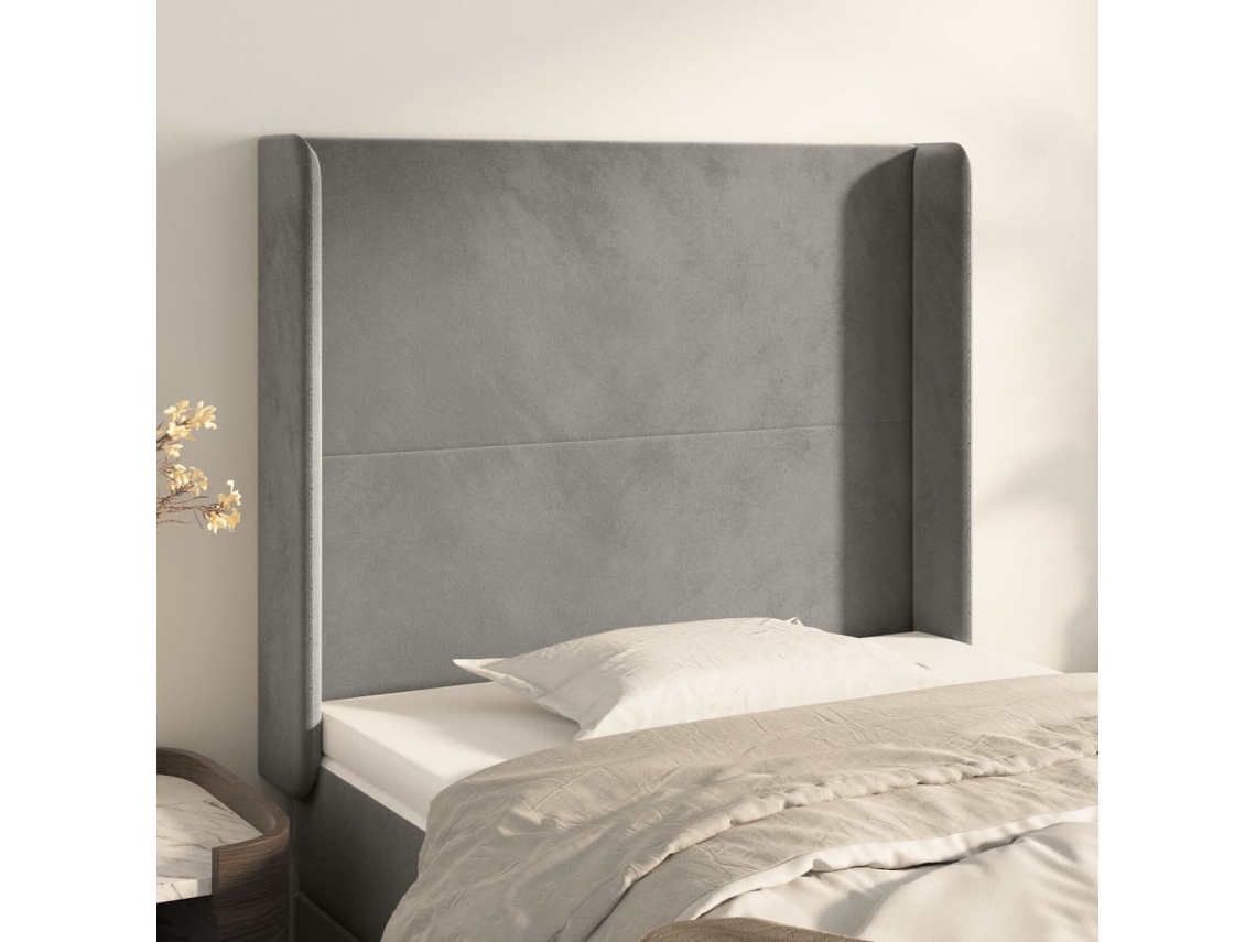 Cabecero Con Orejas De Terciopelo Gris Claro 93x16x118/128 Cm