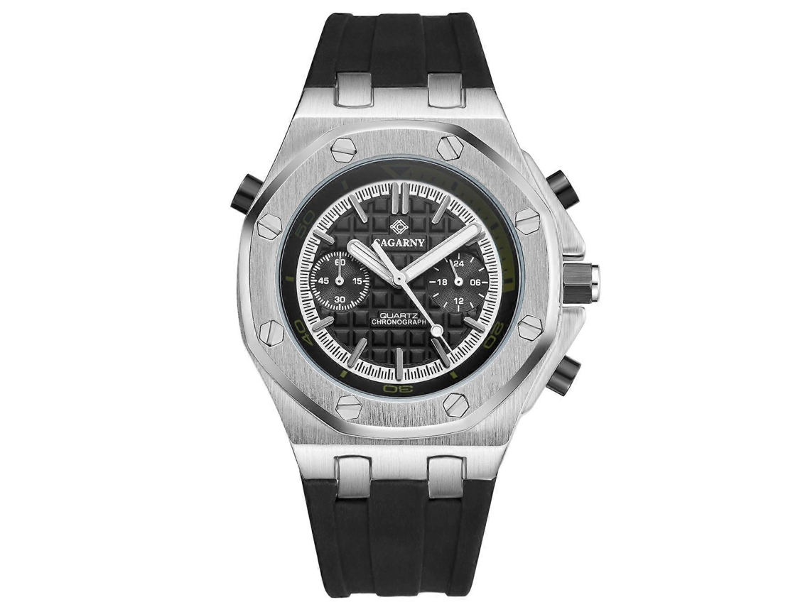 Reloj Cagarny 6861 con esfera poligonal a cuadros, movimiento de cuarzo y correa de silicona.