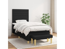 Cama Box Spring Con Colchón Tela Negro 80x200 Cm