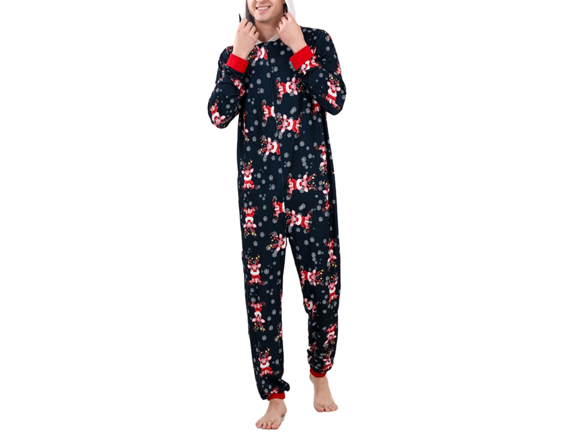 Rebe - Pijama navideño para toda la familia con un bonito estampado de renos, mono de manga larga para fiestas y fotos, talla XL para hombre.