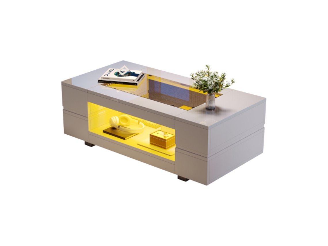 Mesa de centro blanca con control LED y Bluetooth multiusos - Ziwei Store