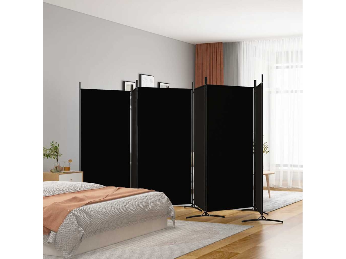 Separador de ambientes con 6 paneles, 520x180 cm, tela negra.