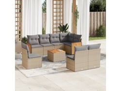 Conjunto de 9 sofás de jardín con cojines de mimbre beige de Dkd Home Decor