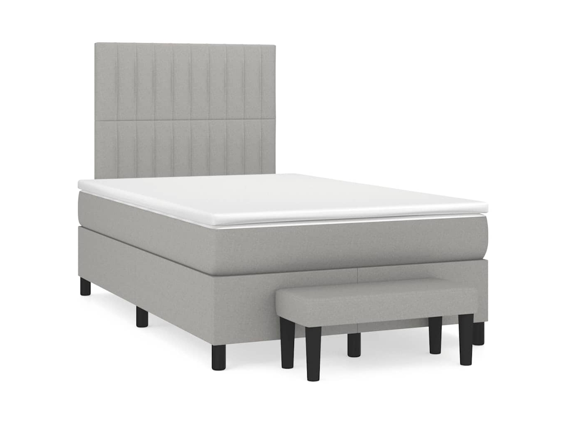 Cama Box Spring Con Colchón Tela Gris Claro 120x190 Cm