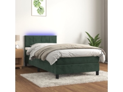 Cama Box Spring Colchón Y Led Terciopelo Verde Oscuro 90x200 Cm