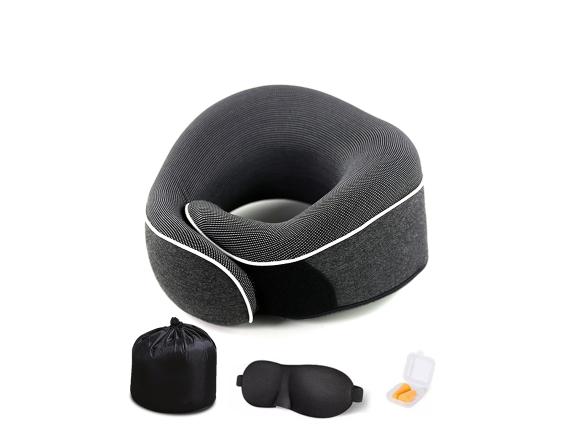 Almohada Cervical De Espuma Viscoelástica Con Forma De U Protector De Cuello De 360° Con Antifaz Y Tapones Para Los Oídos Cuich