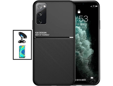 Kit Carcasa Magnetic Lux + 5D Full Cover + Soporte Magnético de Coche para Samsung Galaxy S20 FE 2022 PHONECARE Negro