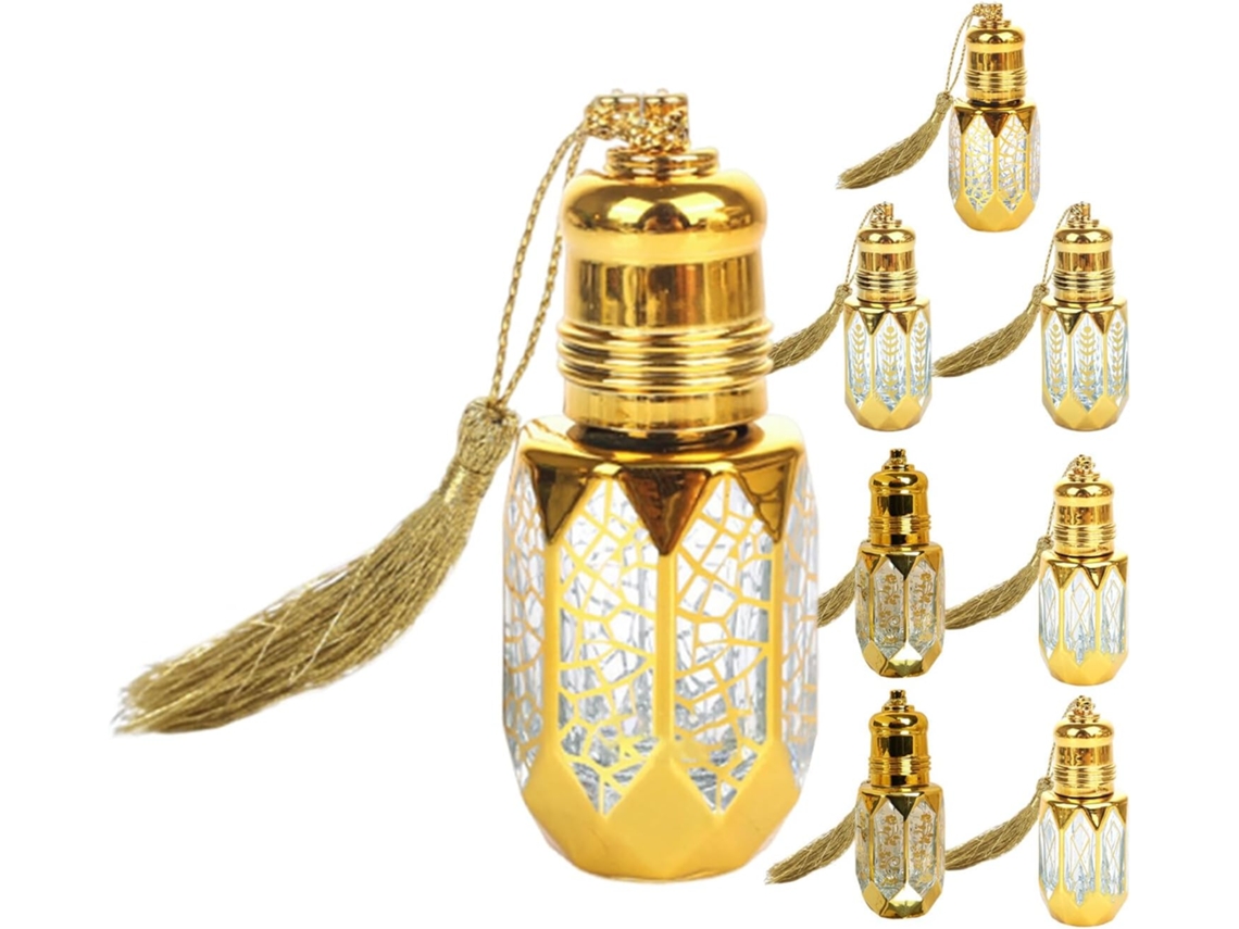 De 8 Frascos De Perfume De Vidro Recarregáveis, 6ml, Acabamento Dourado, Vazios E Reutilizáveis.