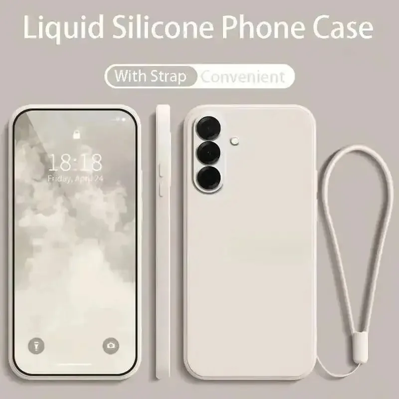 (galaxy S26 Plus Blanco) Funda De Silicona Líquida Para Teléfono Samsung Con Correa Para La Muñeca Y Cordón.