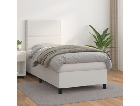 VIDAXL Cama con somier (Blanco - Cuero artificial - 203 x 90 x 128 cm)