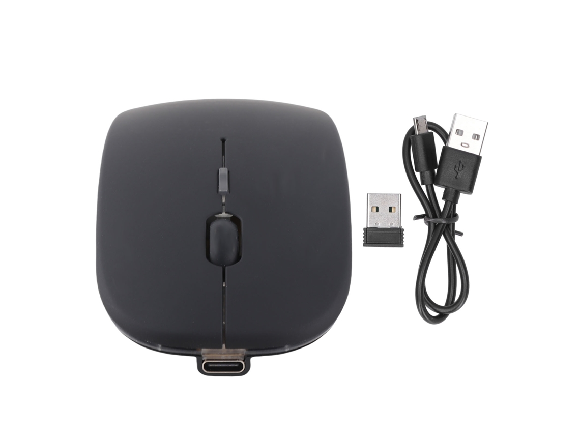 Ratón Inalámbrico Recargable De 2,4 Ghz Con Sensor Óptico De 1600 Dpi, Ergonómico Y Silencioso, Color Negro.