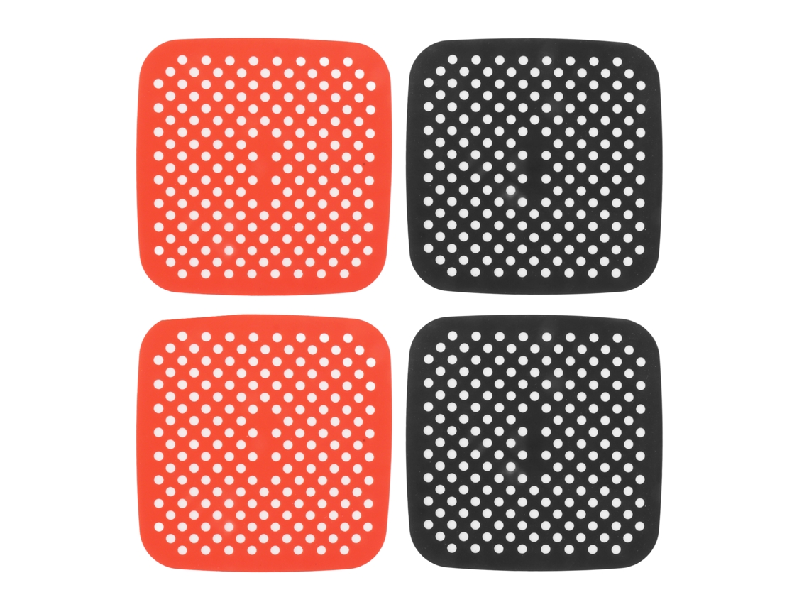 Tapetes de silicona antiadherentes reutilizables para freidoras de aire, lavables, de 18,5 cm, en rojo y negro.