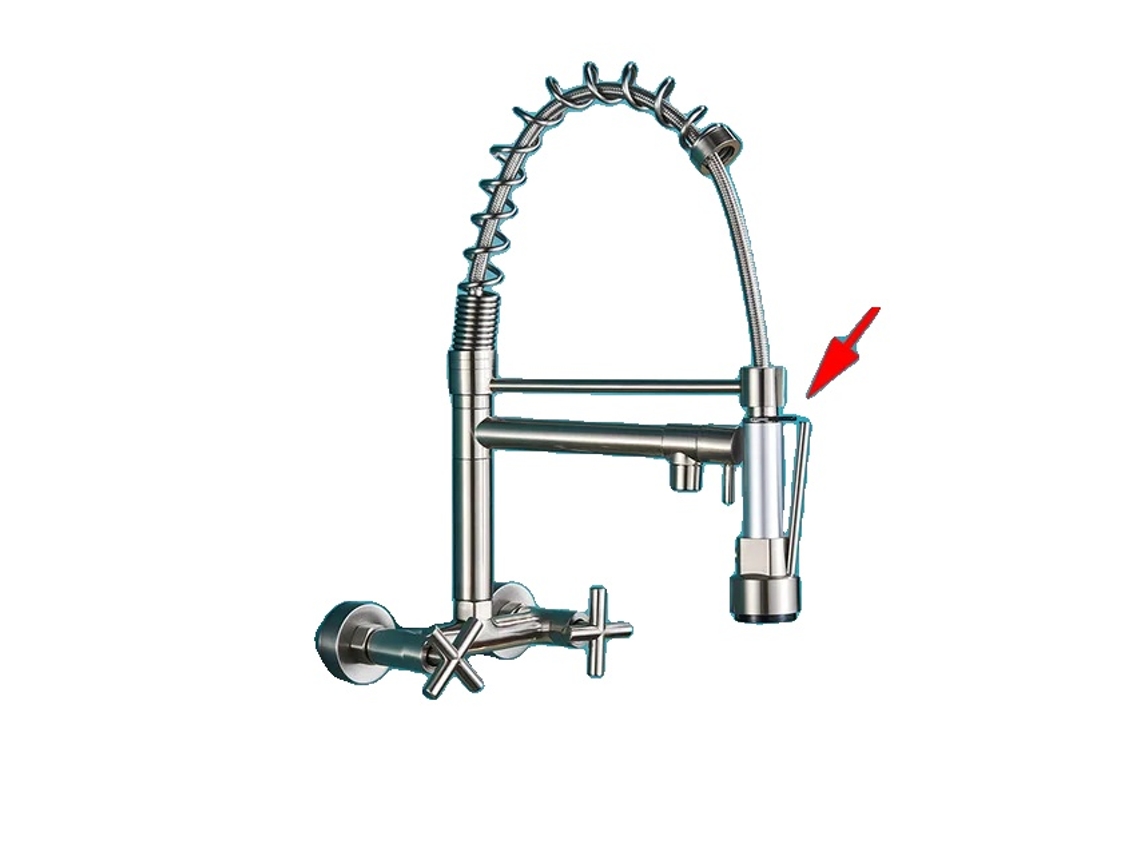 Grifo de cocina de pared con rotación de 360 grados y rociador extraíble de alta presión, níquel cepillado R OEM