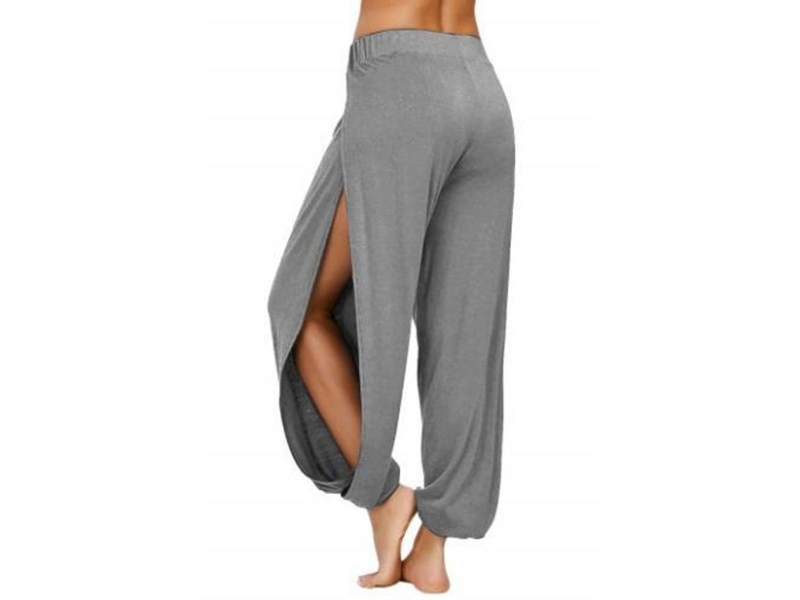 2026-pantalones De Yoga Para Mujer Con Entrecorte Lateral Pantalones Deportivos De Sudor Para Ejercicio Y Playa M Gris Claro